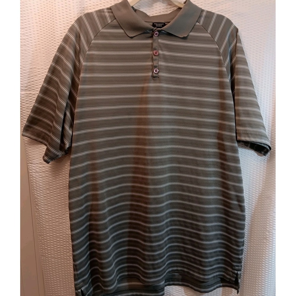 Oakley Golf Polo Shirt Mens XL Olive Green Striped Short Sleeve Breathable